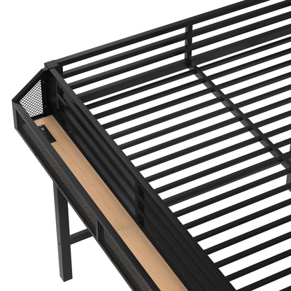 Queen Loft Bed with Stairs and Wardrobe, Queen Size Loft Bed with Charging Station, Lights and Bedside Shelf, Heavy Duty Loft Bed Frame for Adults, Teens, Kids, Noise Free, Natural Wood