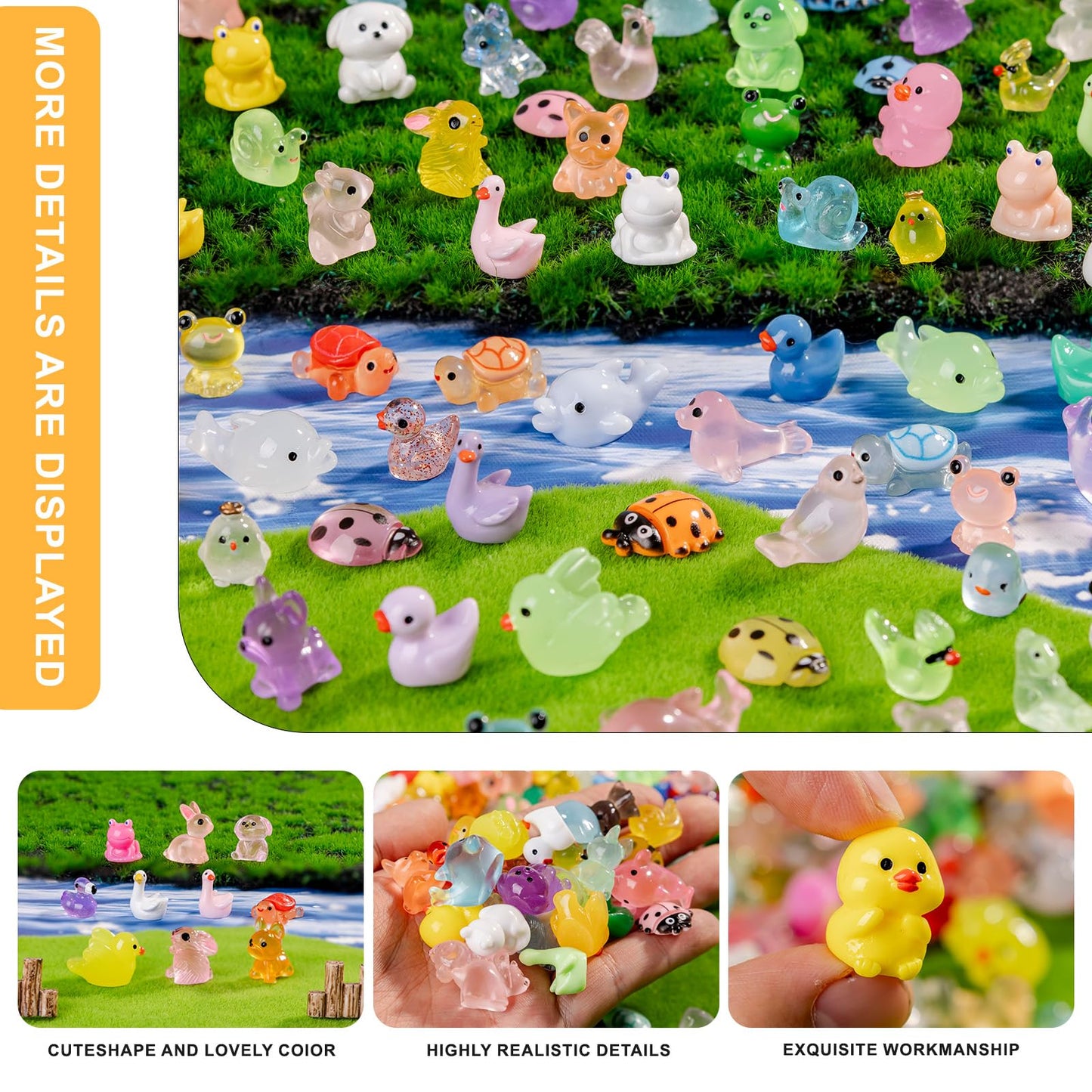 200 pcs Luminous Mini Resin Animals Many Styles Variety Tiny Animals Figures Miniature Little Small Animal Figurines Bulk for Micro Fairy Garden Landscape Accessories Hide Crafts Decor Aquarium