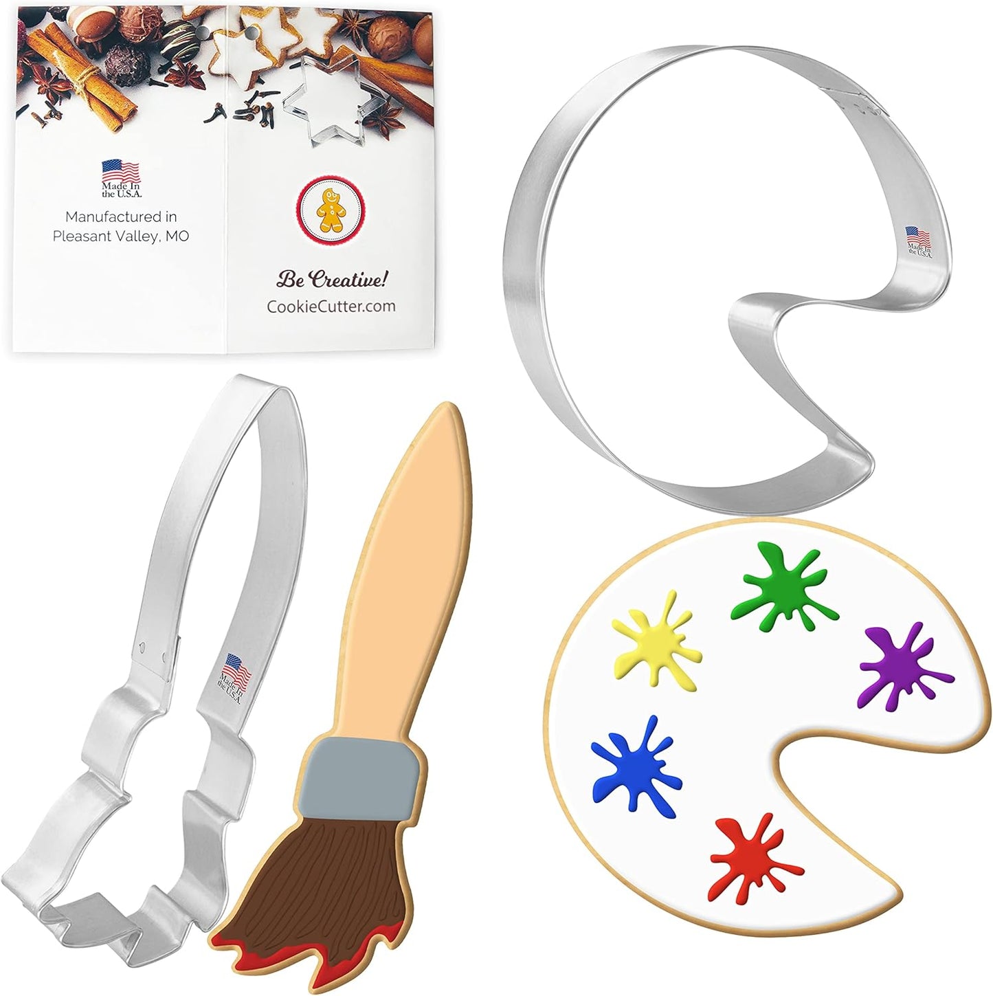Love To Paint Cookie Cutter 2 Pc Set - Artist Palette and Paint Brush Cookie Cutters, Hand Made in the USA
