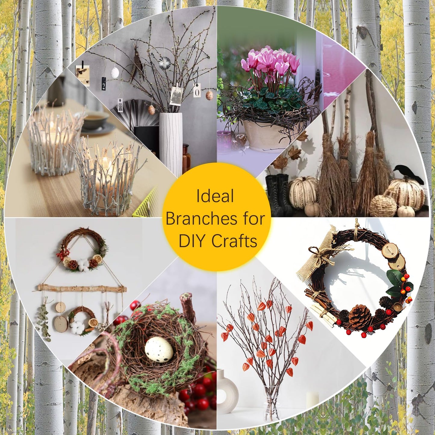 17 Inch Natural Birch Branches Dried Birch Twigs Wreath Making Supplies Dried Plants for Rustic Home Decor Easter Stems Vase Filler DIY Crafts Vases Tall Wreath Christmas Decoration Wedding (30Pcs)