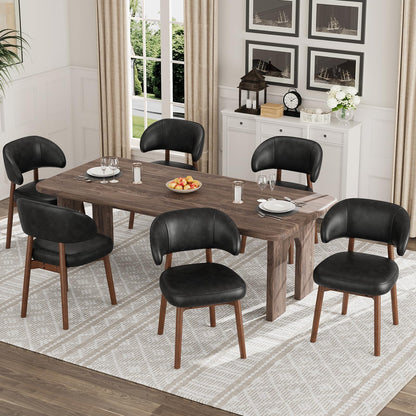 MALOL Wooden Dining Chairs Set of 6, Modern Upholstered Dining Room Chair, PU Leather Kitchen Side Chairs with Curved Open Back for Living Room/Restaurant/Cafe, Black