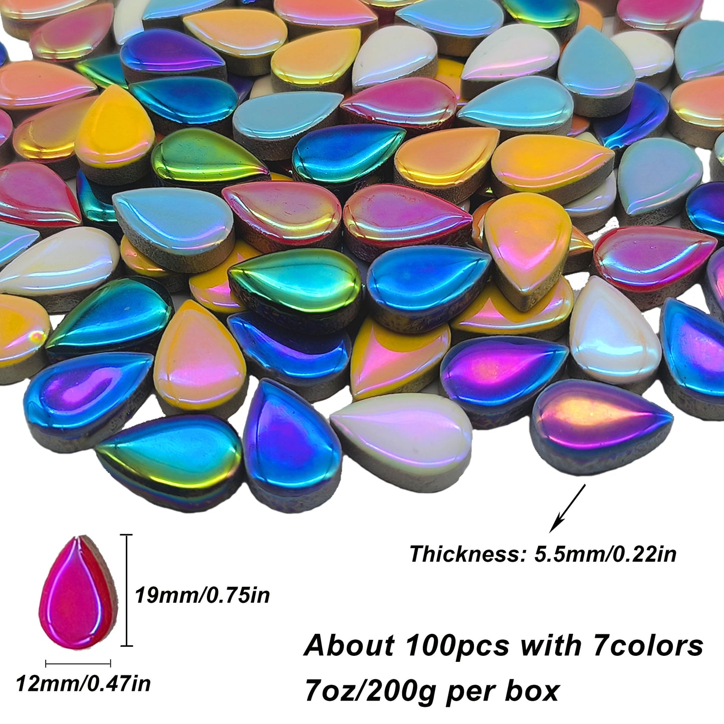 EDFLIFE Mosaic Tiles for Crafts, 7oz Iridescent Drop Mosaic Tiles for Art Crafts, Mosaic Making Kit for Projects, Ceramic Tiles for Adult DIY Hobbies Handmade Home Decoration