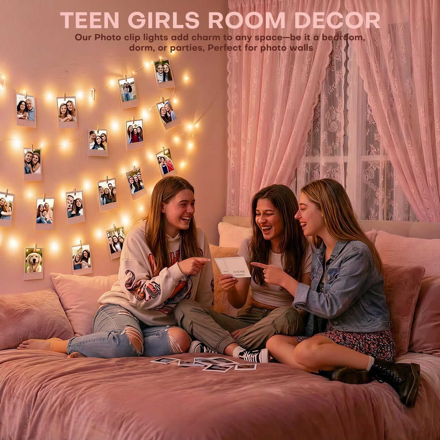 BRYUBR 40Ft 120LED 50 8 Teen Girl Gifts Trendy Stuff: Aesthetic Hanging Picture Fairy Lights with Clips - Modes