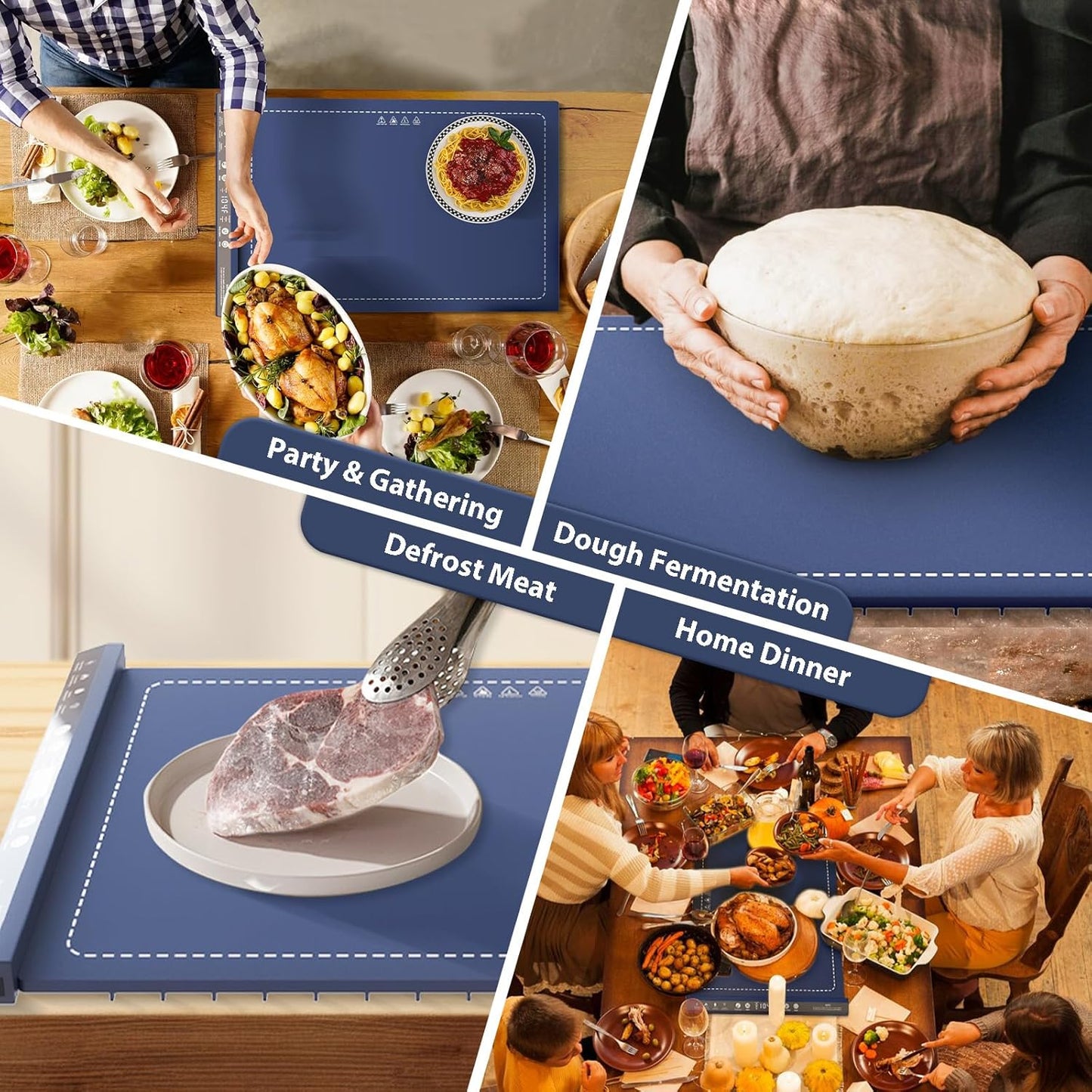 8 24H Silicone Warming Mat for Food, Foldable Electric Food Warming Tray Kitchen Heating Mat for Buffets Party, Buffet