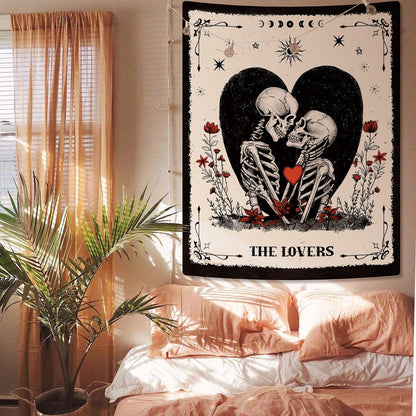 ARTCREATOR The Lovers Skull Tapestry Wall Hanging Black and White Skeleton Tapestries Vertical Witchy Gothic Wall Bedroom Decor for Living Room Bedroom (59" x 78")