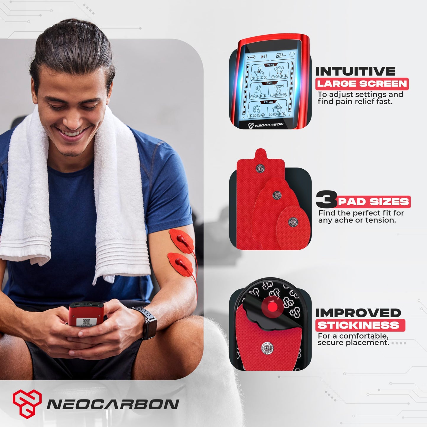 TENS Unit Muscle Stimulator, EMS Massager Machine for Shoulder, Neck, Sciatica and Back Pain Relief, Electronic Pulse Massage Physical Therapy, Red