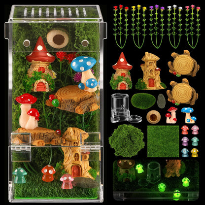 Jumping Spider Enclosure Kit Acrylic Terrarium Reptile Enclosure Accessories Insect Habitat for Mantis Tarantula Snail (Small)