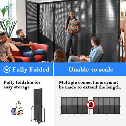 Folding Room Partition,Freestanding Privacy Divider,Portable Office Divider Wall,Commercial Space Partition Screen,Perforated Felt Panel Design,10'6"W x 6'7"H,5 Panel,Dark Grey