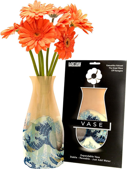 MODGY Expandable Flower Vase - Decorative Plastic Vases for Centerpieces, Dining Table Decor, The Great Wave