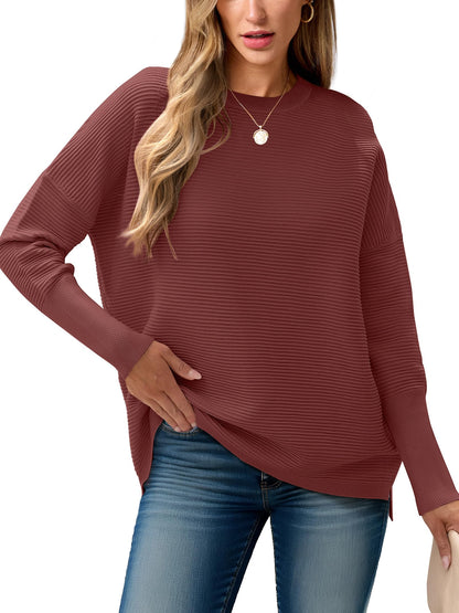 ANRABESS Womens Oversized Batwing Long Sleeve Ribbed Knit Sweaters 2025 Fall Outfits