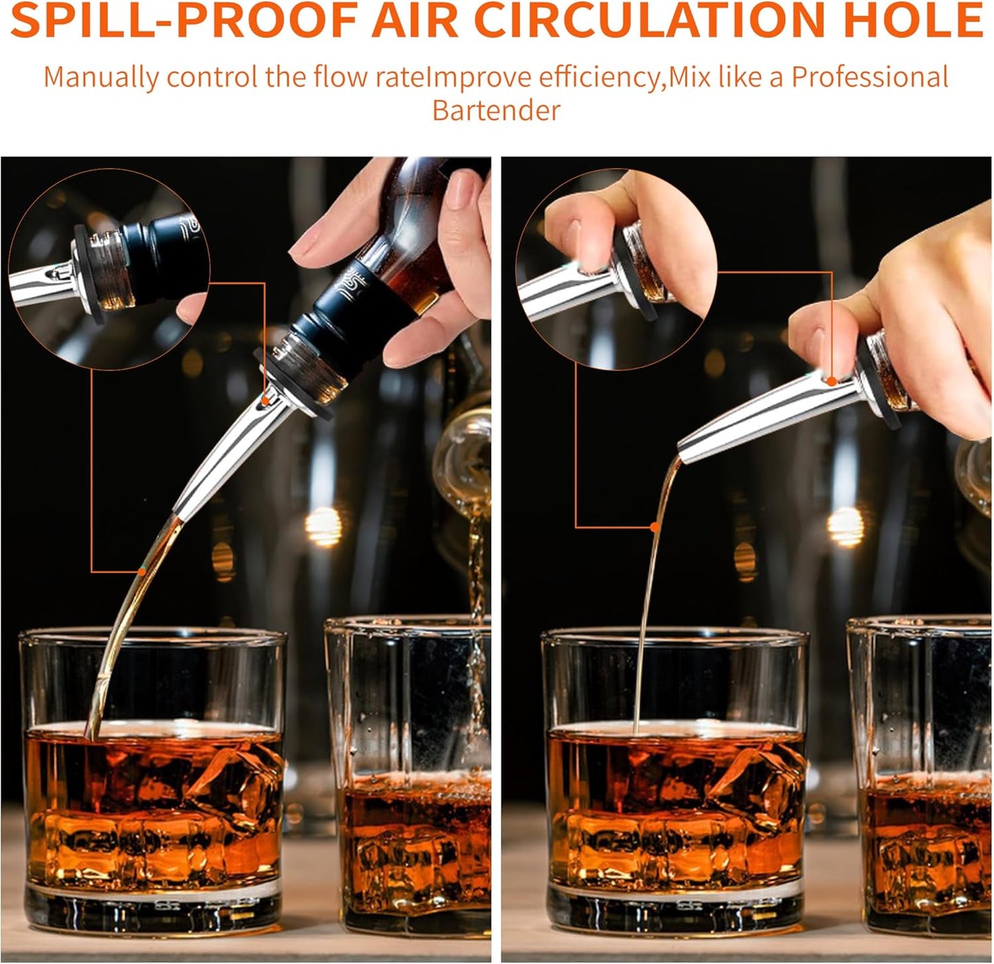72 PACK Femilkt Liquor Pour Spout With Dust Caps,Stainless Steel Pourers Spouts for Liquor Bottles,Bottle Pourers