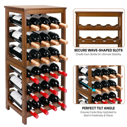 Thalomely Wine Rack Free Standing Floor, 6-Tier 24 Bottles Display Wine Storage Shelves with Table Top, Easy-Assembly Freestanding Bamboo Wine Racks for Kitchen Dining Room Bar, Walnut