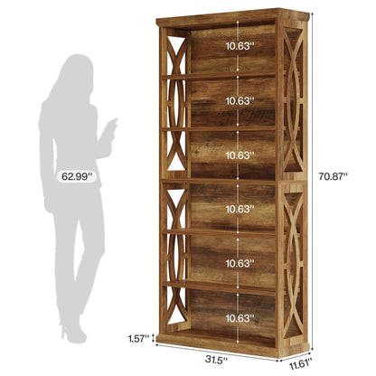 Tribesigns 6-Tier Bookshelf, 71 Inches Tall Freestanding Bookcase, Large Industrial Bookshelves Display Shelves, Wooden Book Shelf for Home Office, Living Room, Bed Room, Rustic Brown, 2pcs