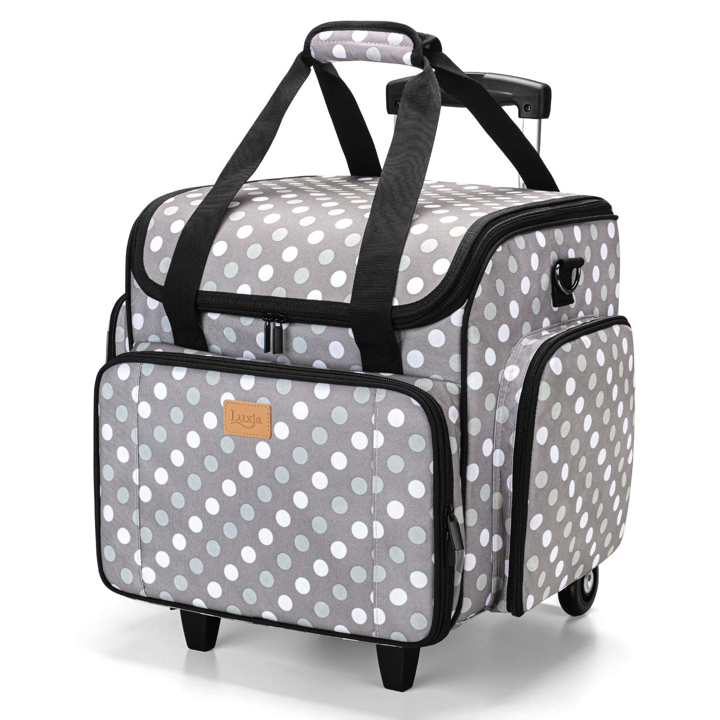 LUXJA Sewing Machine Case with Detachable Dolly, Sewing Machine Tote with Removable Bottom Pad (Patent Design), Gray Dots