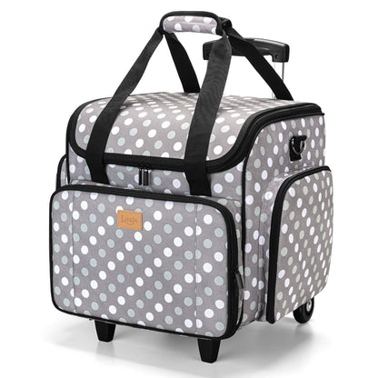 LUXJA Sewing Machine Case with Detachable Dolly, Sewing Machine Tote with Removable Bottom Pad (Patent Design), Gray Dots