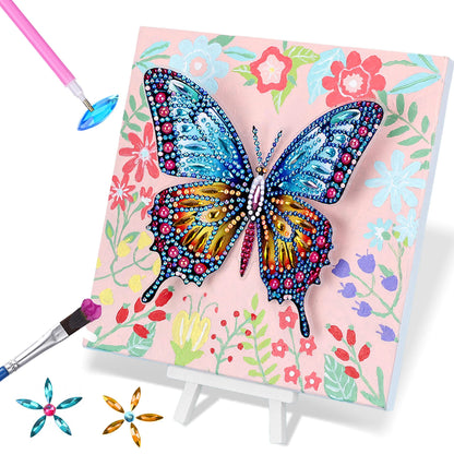 SOLDAY 2-in-1 Butterfly Diamond Painting & Paint by Number Kit for Kids and Beginners, Birthday Gifts for Age 6 7 8 9 10 Girls, DIY Gem Crafts Butterfly Kit with Plastic Easels for Home Decor