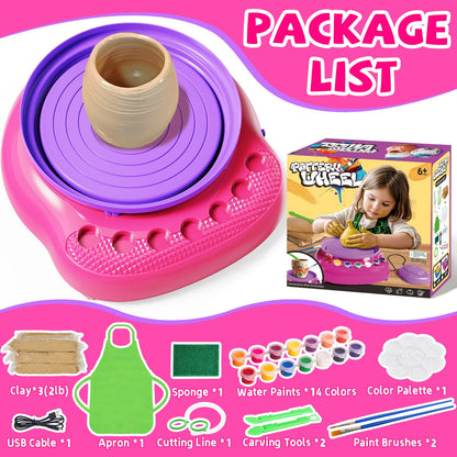 Vinkp Pottery Wheel for Kids - Complete Pottery Painting Kit Arts and Crafts for Kids Ages 8-12 with Air Dry Clay Art Supplies for Girls Boys Toys Birthday Gifts for 6 7 8 9 10 11 12 - Pink