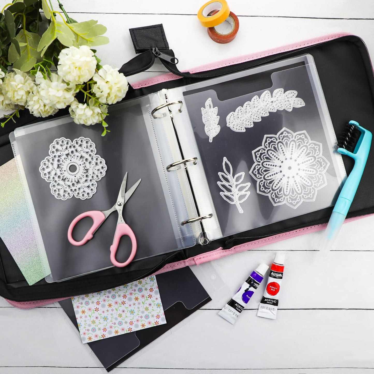10 PCS 6.5 Inch Stamp and Die Storage Bag with Rubber Magnetic Sheets and Die Cut Storage Pockets Envelopes Binder, Die Storage Set Stencil Organizer for Card Making & Scrapbooking