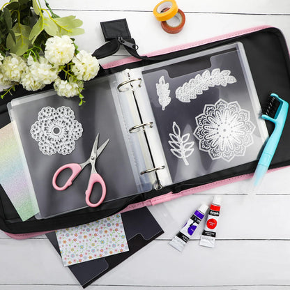 10 PCS 6.5 Inch Stamp and Die Storage Bag with Rubber Magnetic Sheets and Die Cut Storage Pockets Envelopes Binder, Die Storage Set Stencil Organizer for Card Making & Scrapbooking
