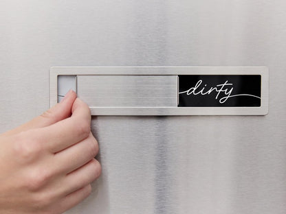 Stainless Steel Clean Dirty Magnet for Dishwasher, Black & White Script Dishwasher Magnet Clean Dirty Sign, Premium Clean/Dirty Dish Washer Magnets with Protective Backing, Rustic Kitchen Dish Sign