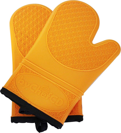 Professional Silicone Oven Mitts, Heat Resistant Non-Slip Cooking Gloves, Best Kitchen Potholders, Orange