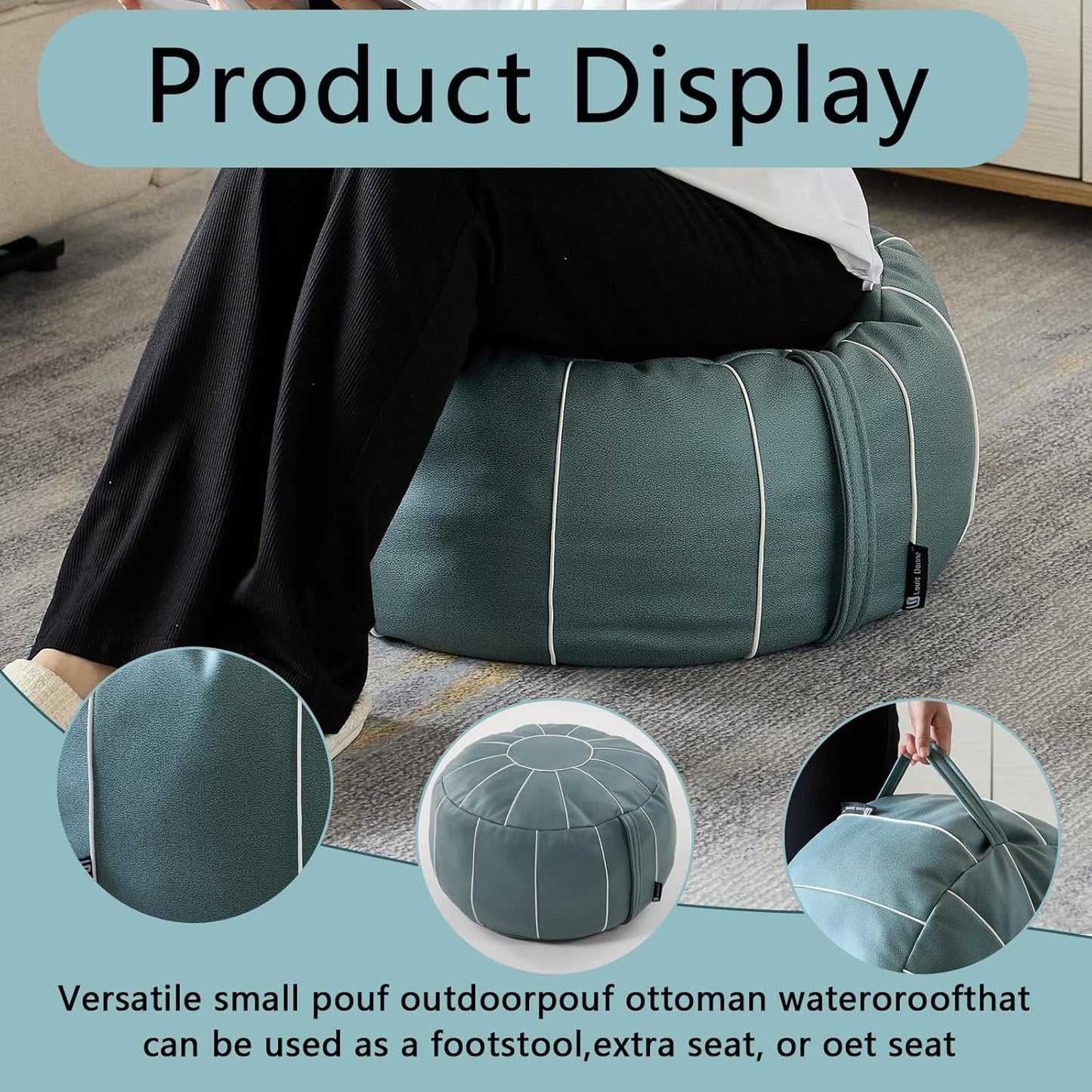 21 Inch Louis Donn UNSTUFFED Moroccan Pouf Ottoman Cover, Handmade Faux Leather Foot Stool, Round Storage Poof Cover