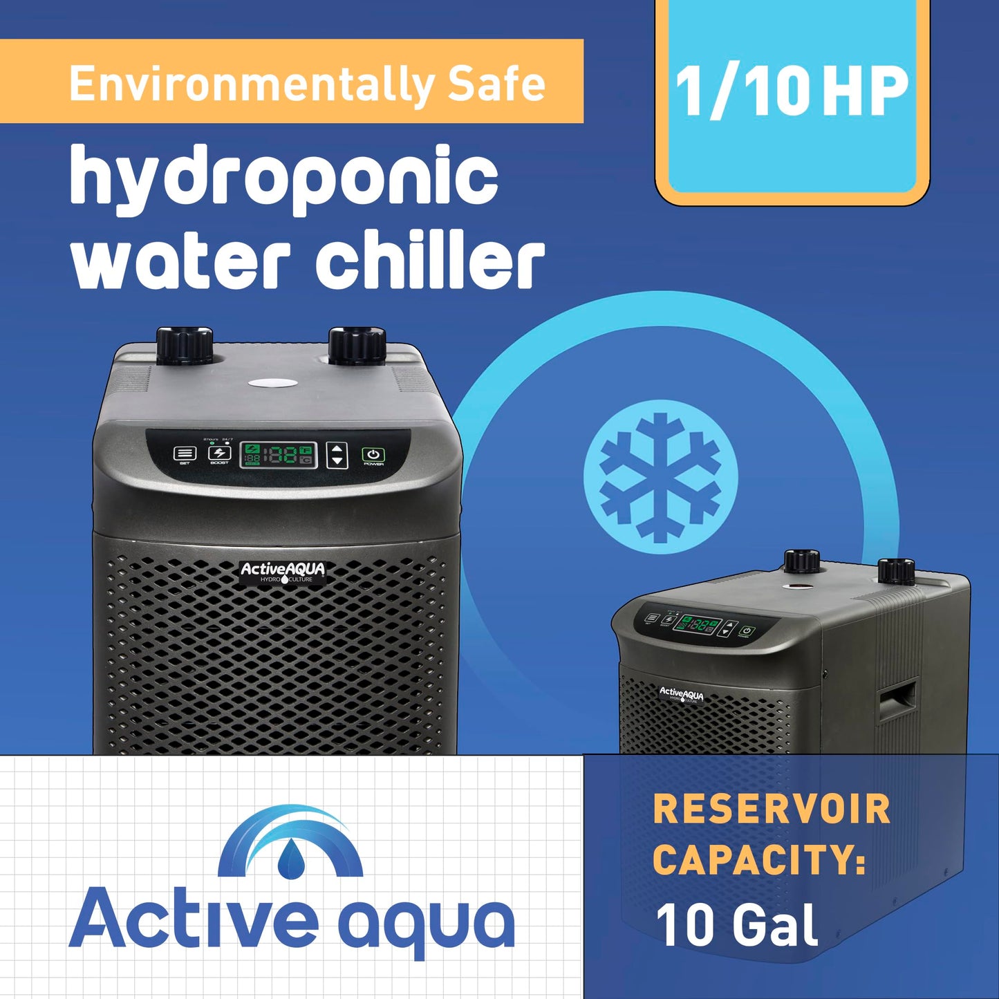 Active Aqua 0.10 HP Water Chiller with Boost | Cold Plunge & Ice Bath Cooler | Digital Temp Control | Fresh & Salt Water, Hydroponics, Aquariums | 10–40 Gal