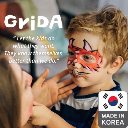Grida Kids Friendly Face Paint - Professional Party Face Painting Kit for Kids with 12 Vibrant Colors with Double White - Easy to Remove, Vegan, Cruelty-Free Set with Palette & Art Brushes