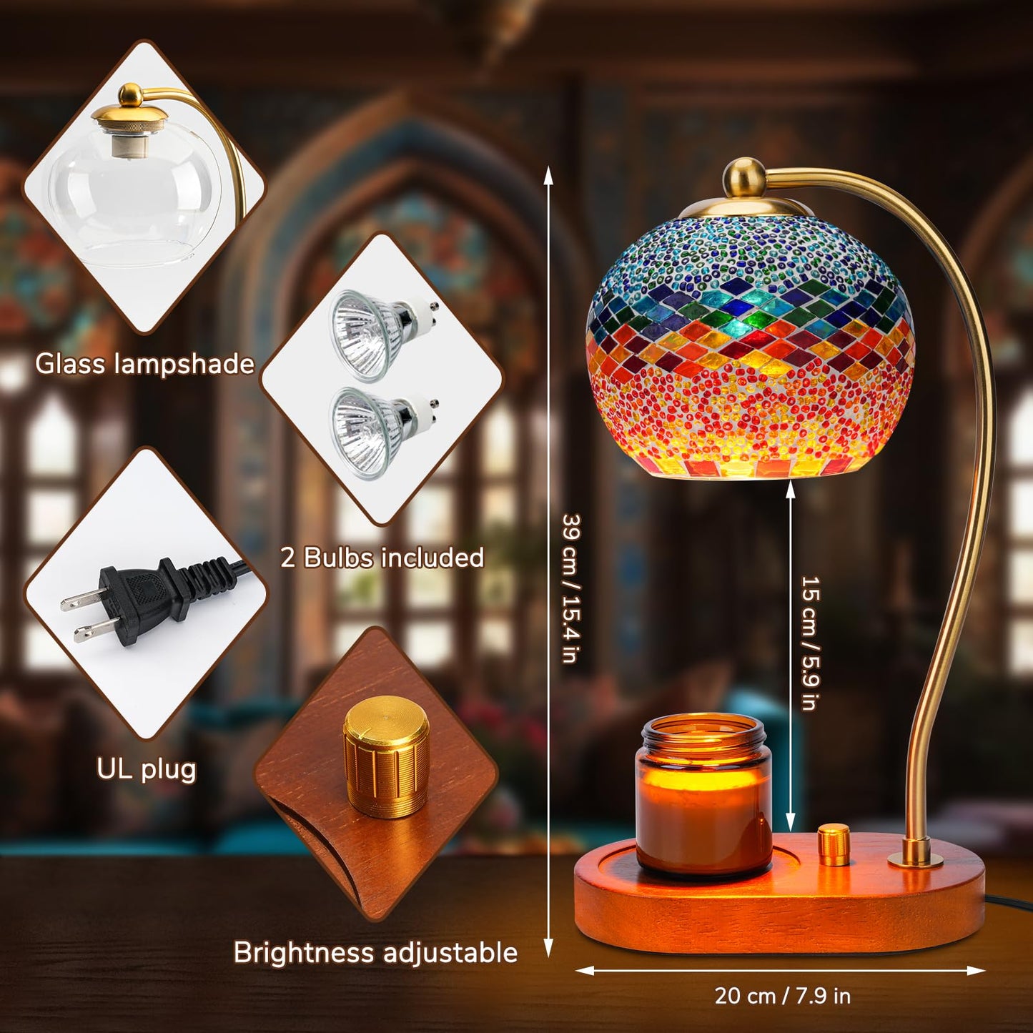 DIY Turkish Mosaic Lamp Kit, Stained Glass Candle Warmer Table Lamp Making Kit- Easy and Fun, No Experience Needed, Mosaic Art & Craft Project Kits for Adults & Teens, Make Your Own Lamp, Multicolor
