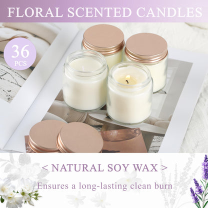 ACITHGL 36 Pcs 4oz Mini Mason Jar Candles Small Scented Candles Bulk Aromatherapy Ideal Souvenir Favors for Wedding Birthday Party (Freesia, Lavender, Jasmine, Pink)