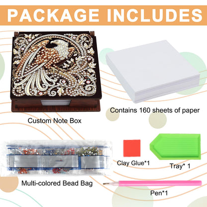 JISHSHAY Diamond Painting Note Box Eagle Diamond Art Notecard Box Eagle Gem Art Sticky Note Holder Gem Painting Mosaic Kits for Adults Embroidery Kit Memo Pad Holder, Contains 160 Sheets of Paper