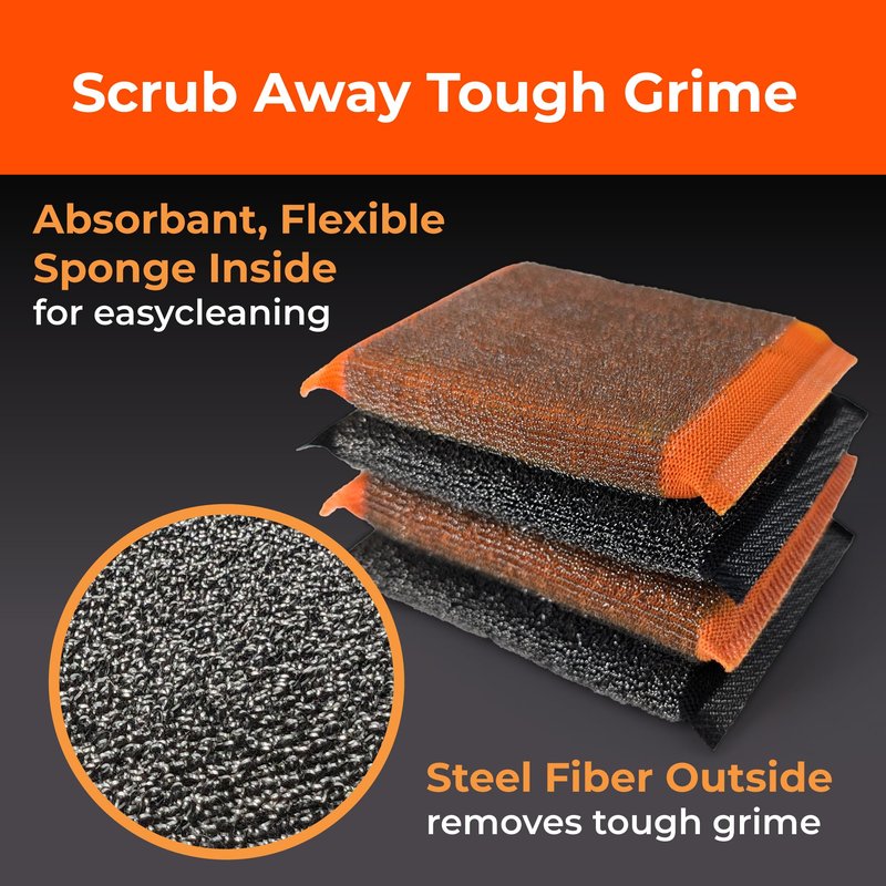 Heavy-Duty Steel Wool Scrubber Sponges 4 Pack – Stainless Steel Cleaning Pads for Dishes, Pots, Pans, Grills & Ovens – Durable Multi-Surface Kitchen Scrubbing Tools for Tough Grease & Burnt Food