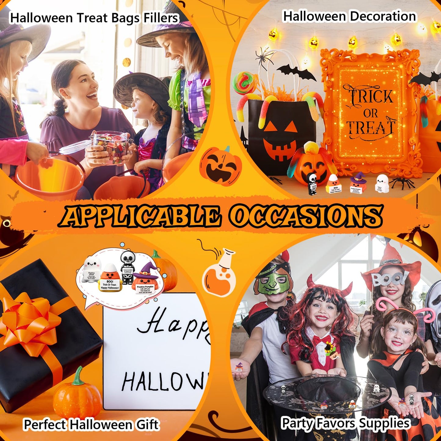 Gejoy 25 Pcs Halloween Mini Rubber Figurine with Motivational Messages Mini Ghost Pumpkin Candy Corn Skeleton Positivity Signs for Office Home Halloween Party Decorations Gifts