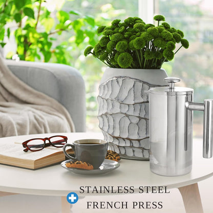 Mixpresso Stainless Steel French Press Coffee Maker, 27 Oz 800 ml, Easy Clean & Press, Double Wall Insulated