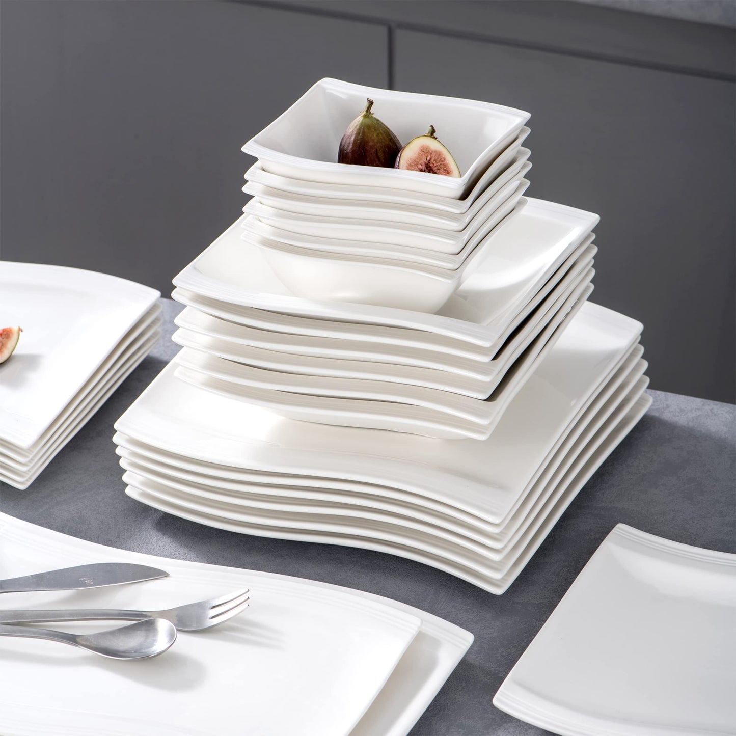 MALACASA 30 Piece Ivory White Dinnerware Sets Bundle with 26 Piece Plates and Bowls Sets, Series FLORA