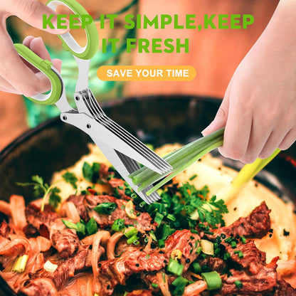 Herb Scissors Set - Updated 2025 Kitchen Gadgets for Cutting Fresh Herbs, 5 Blades, Sharp Stainless Steel