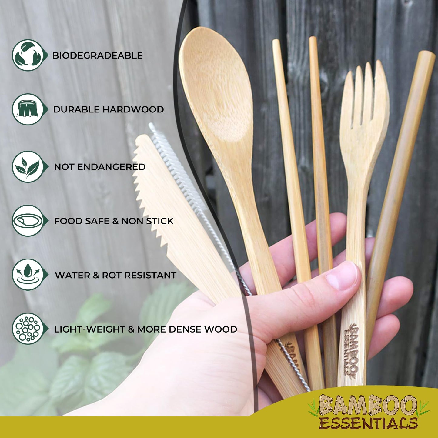 Travel Utensils with Case Set Fork, Knife, Spoon, Chopsticks, Straw, Straw-cleaning brush, Travel Pouch and Carabiner, Excellent For Everyday Use! ((2 Sets) Midnight Black/Sunrise Yellow)