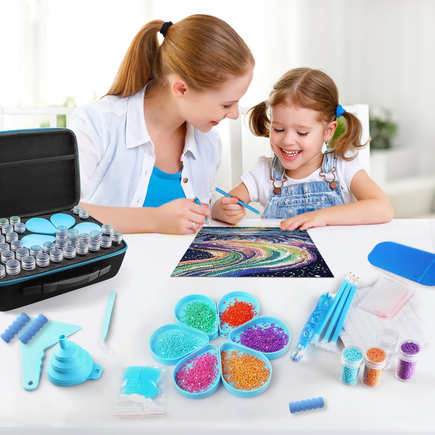 Aicmerk 60 Slot Diamond Art Storage Containers, Portable Diamond Painting Organizer with Tools, Leak Proof Bead Storage Container for Craft Supplies and DIY Art Accessories