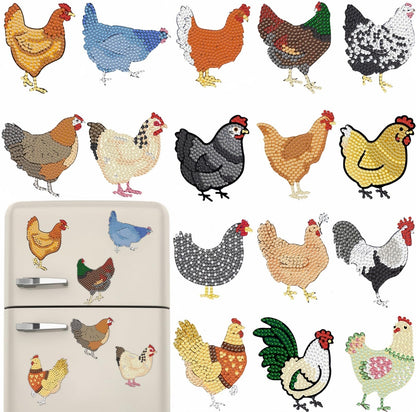 16 Pcs Chicken Diamond Painting Magnets Kits Diamond Art Fridge Magnet Refrigerator Sticker Diamond Painting kit for Beginners Adults DIY Art Craft Gifts Home Decors