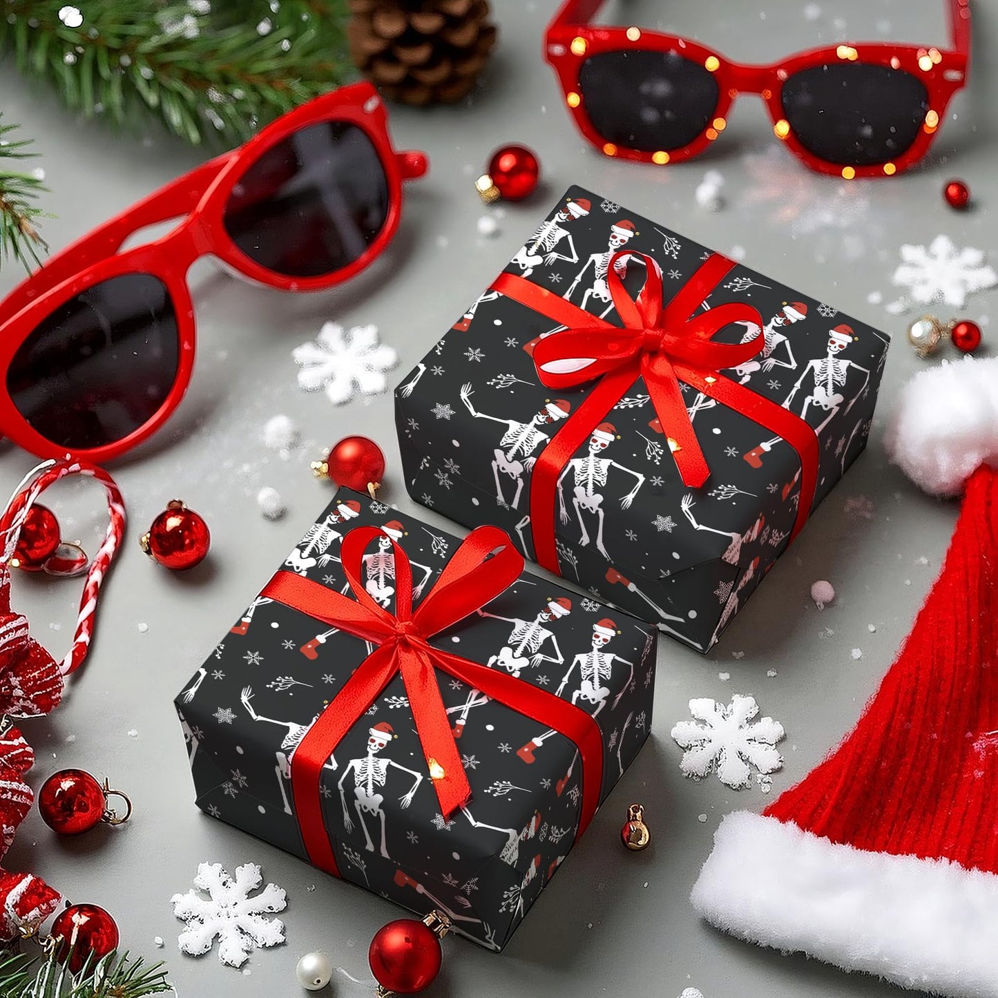 WRAPAHOLIC Funny Christmas Wrapping Paper - Mini Roll - 17 Inch x 16.5 Feet - Dancing Skeleton Wrapping Paper for Christmas Holiday, Party Celebration