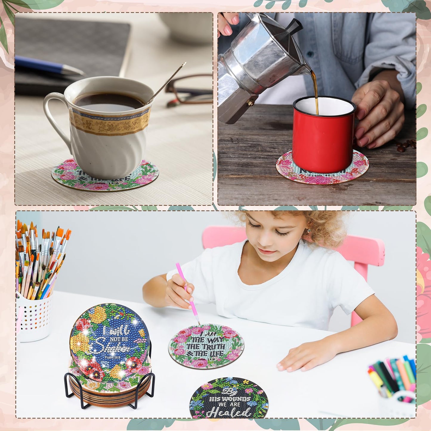 Sitsink Christian Diamond Painting Coasters - 8 Pcs Christian Bible Verse Diamond Art Coasters Kit Religious Crafts
