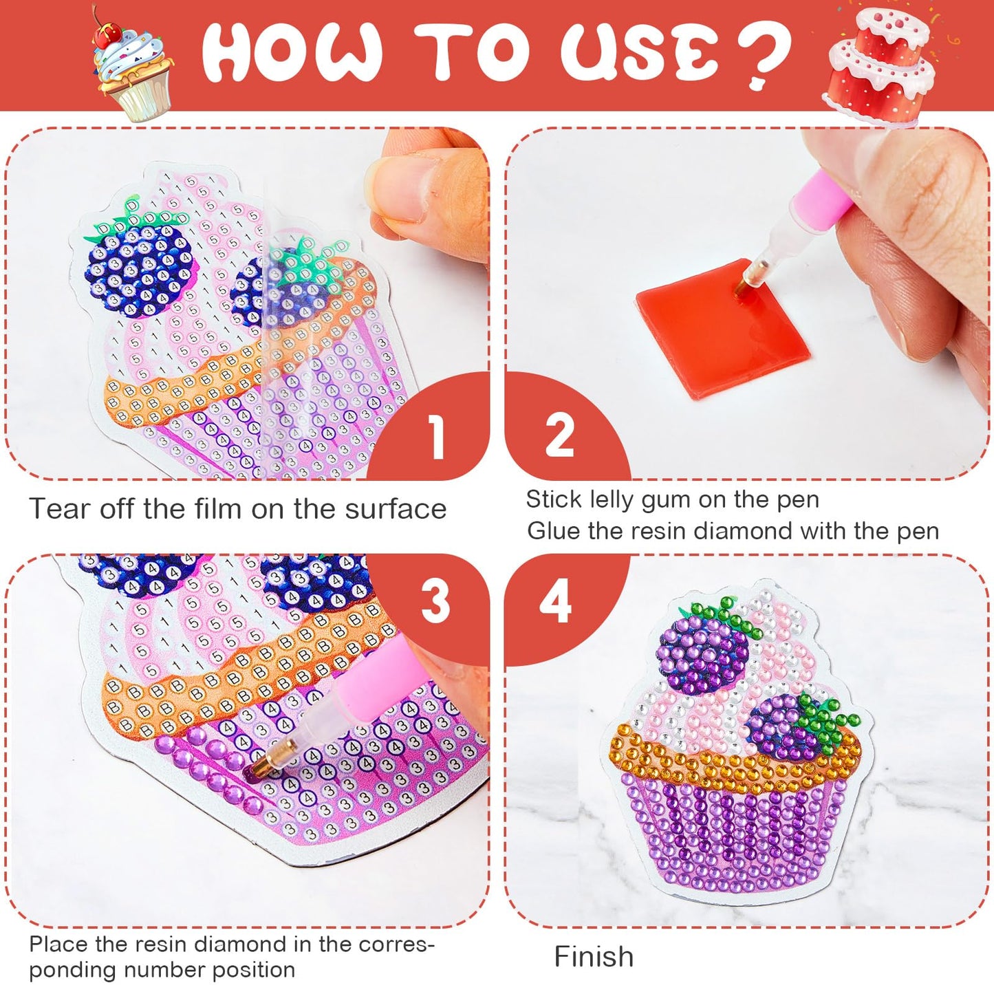 Xuhal 16 Pcs Diamond Painting Magnets DIY Diamond Painting Kits for Gem Art Magnet Refrigerator Stickers for Beginners Adults DIY Crafts Home Decors Party Birthday Gifts(Cupcake)