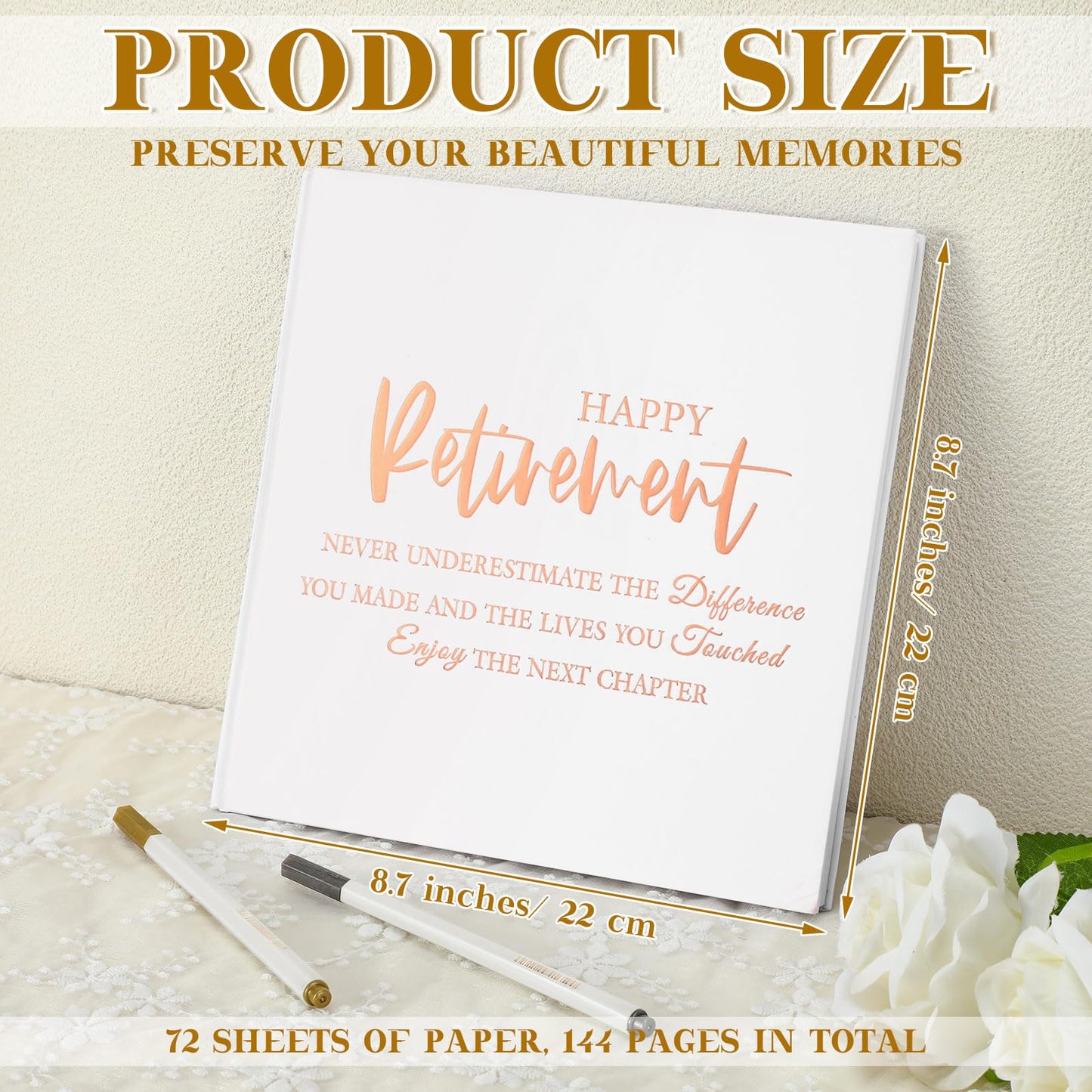 Resholder 2026 Retirement Guest Book with 2 Markers 8.7'' Square Hardcover Blank Guest Photo Signing Memory Book Happy Retirement Gift Party Supplies for Women Men Teacher Grad Decor (White,Classic)