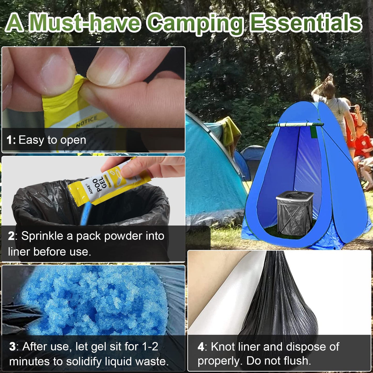 AOKE Portable Toilet Absorbent Gel Powder - Lemon 25 Pack Poo Deodorizing Treatment for Outdoor Camping and Hiking