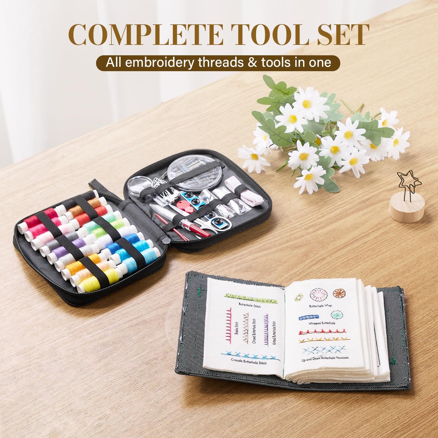 Btesilm Embroidery Stitch Book Set, Including 106 Universal Stitch Diagrams and 86 Sewing Tools, Suitable for Adults, DIY Craft Enthusiasts, and Beginners