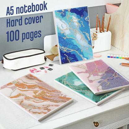 Mooliwe 4 Pcs Diamond Painting Notebook for Adults, Diamond Art Journal DIY Art Kits Sets A5 Leather Painting Sketchbook Christmas Gifts for Adults Beginners(Marble)