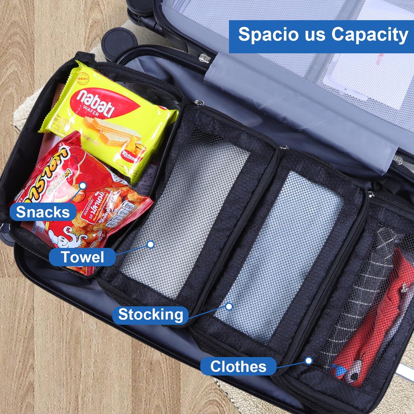 Olosar Suitcase Organizer, Travel Luggage Organizer Portable Hanging Travel Shelves Collapsible Hanging Packing Cubes for Carry on Suitcase, Black