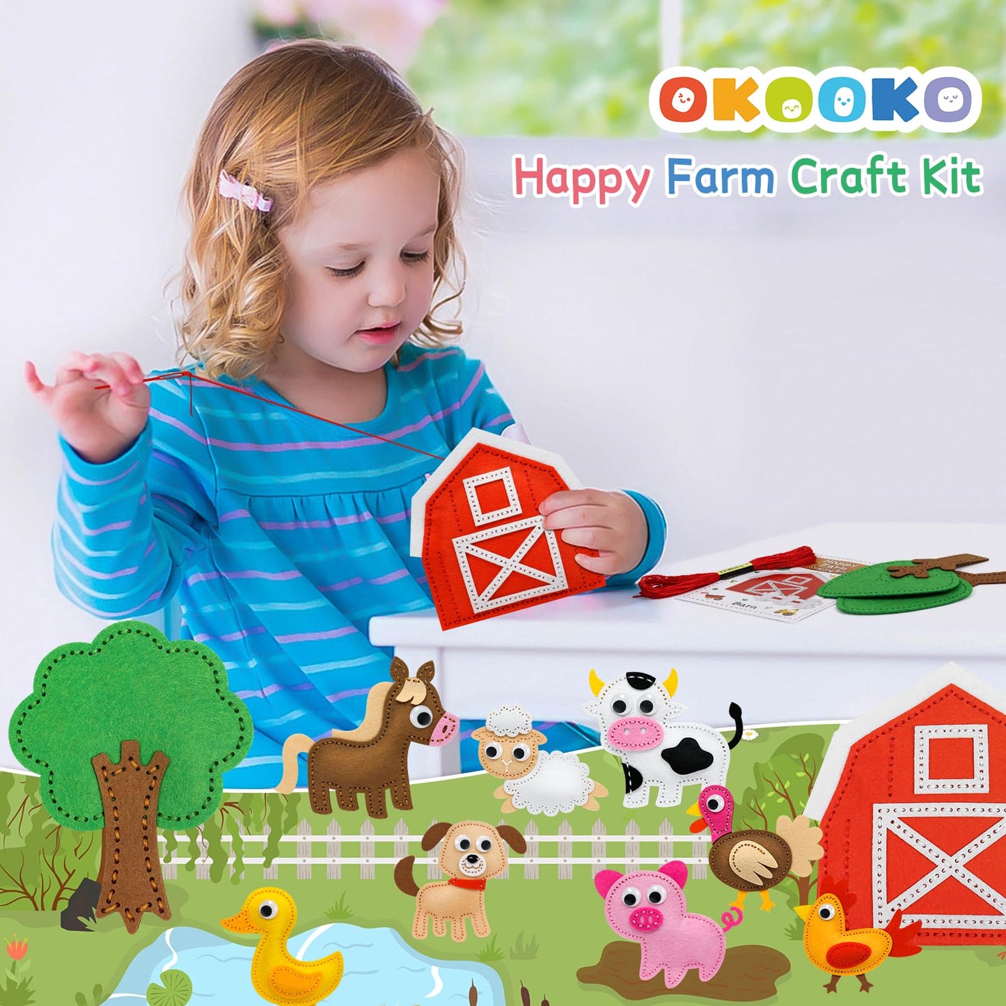 OKOOKO Animal Sewing Craft Kit, Sewing Craft Kit for Kids, DIY Crafting and Sewing Set, Art Craft Kits, Fun and Educational Craft Set, Sew Your Own Felt Animals