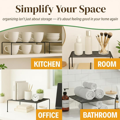 4 Pack Counter Evelots Kitchen Cabinet Wire Shelf Organizer/Rack - Sturdy Metal Shelf Risers - Double Your Space