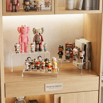 FUNFERY Acrylic Display Risers,2 Sets(7.8" L~8.2" L~8.6" L) Display Stand Shelf for Figure,Collectibles,Cupcake,Clear Acrylic Risers for Displays Case Cabinet,Dessert Table,Shelf Riser for Decor,Food